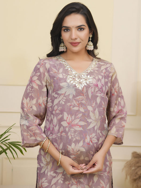 Women tissue shimmer kurta with silk pant & dupatta