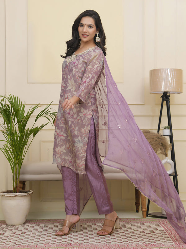 Women tissue shimmer kurta with silk pant & dupatta