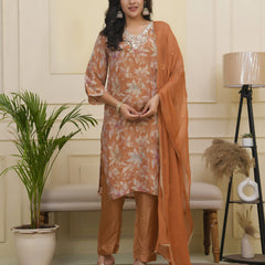 Women tissue shimmer kurta with silk pant & dupatta