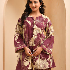 Brown panel cotton cord set with polka dot printed farshi pant