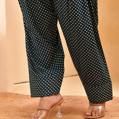 Cobalt blue panel cotton cord set with polka dot printed farshi pant