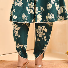 Ferozi floral printed short kurta anarkali with tulip dhoti pants