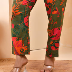 Henna floral printed aline high low pattern kurta with solid pants