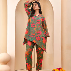 Henna floral printed aline high low pattern kurta with solid pants