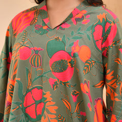 Henna floral printed aline high low pattern kurta with solid pants