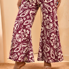 Purple Ikat print overlap cord set with bell bottom style pants