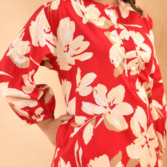 Cherry red floral flared co-ord with floral printed pants