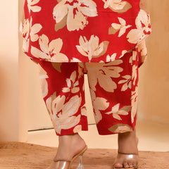 Cherry red floral flared co-ord with floral printed pants