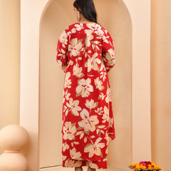 Cherry red floral flared co-ord with floral printed pants
