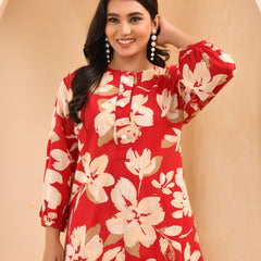 Cherry red floral flared co-ord with floral printed pants