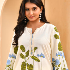 White placement floral printed co-ord set with floral placement pants