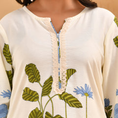 White placement floral printed co-ord set with floral placement pants