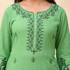 Pista embroidered kurta set with solid pants & printed dupatta