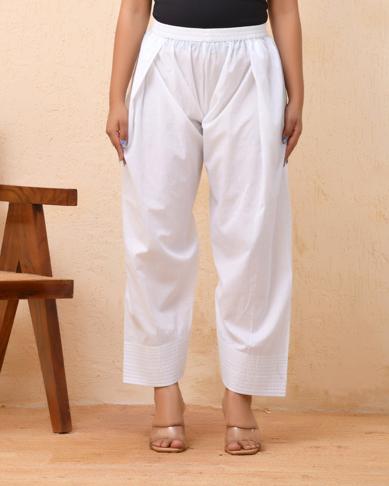 White solid Farshi style pant with zari work