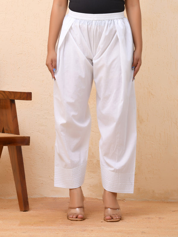 White solid Farshi style pant with zari work