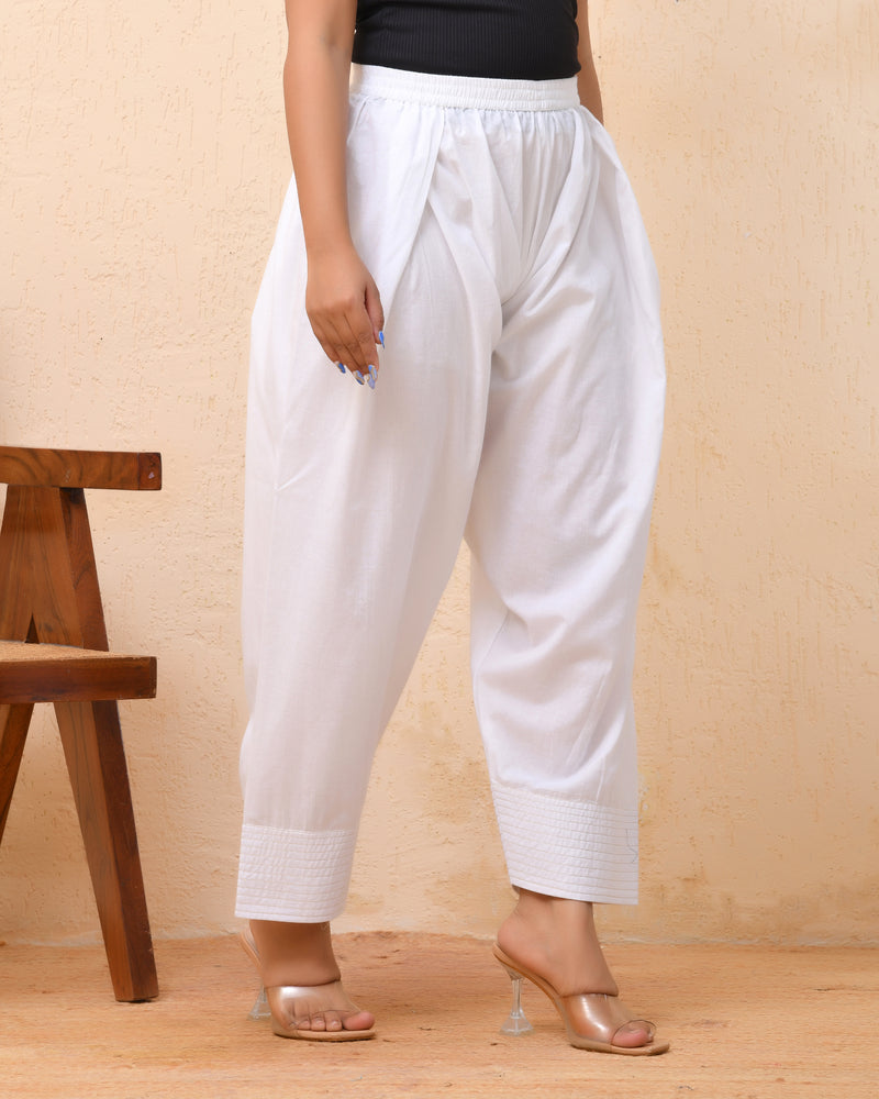 White solid Farshi style pant with zari work