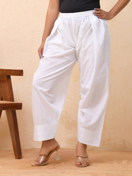 White solid Farshi style pant with zari work