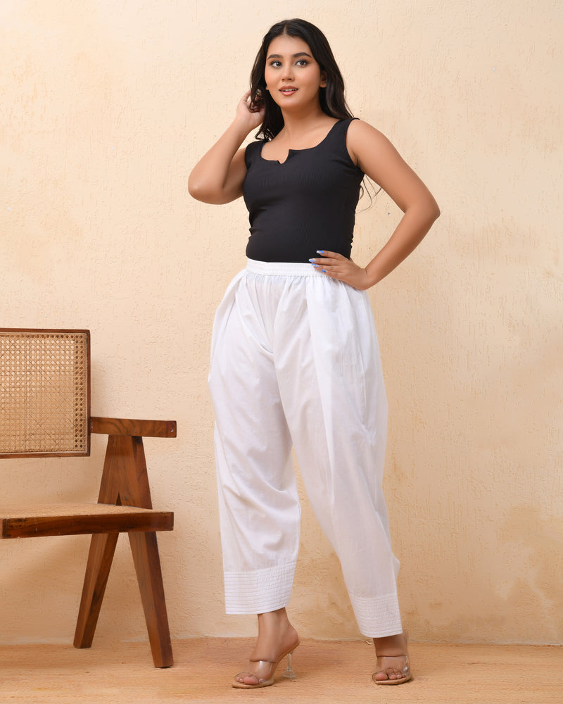 White solid Farshi style pant with zari work