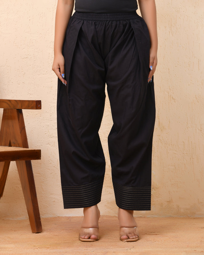 Black solid Farshi style pant with zari work