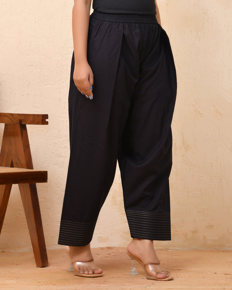 Black solid Farshi style pant with zari work