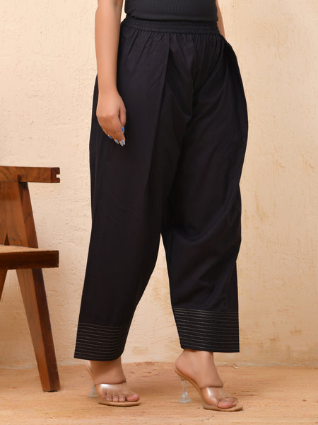 Black solid Farshi style pant with zari work