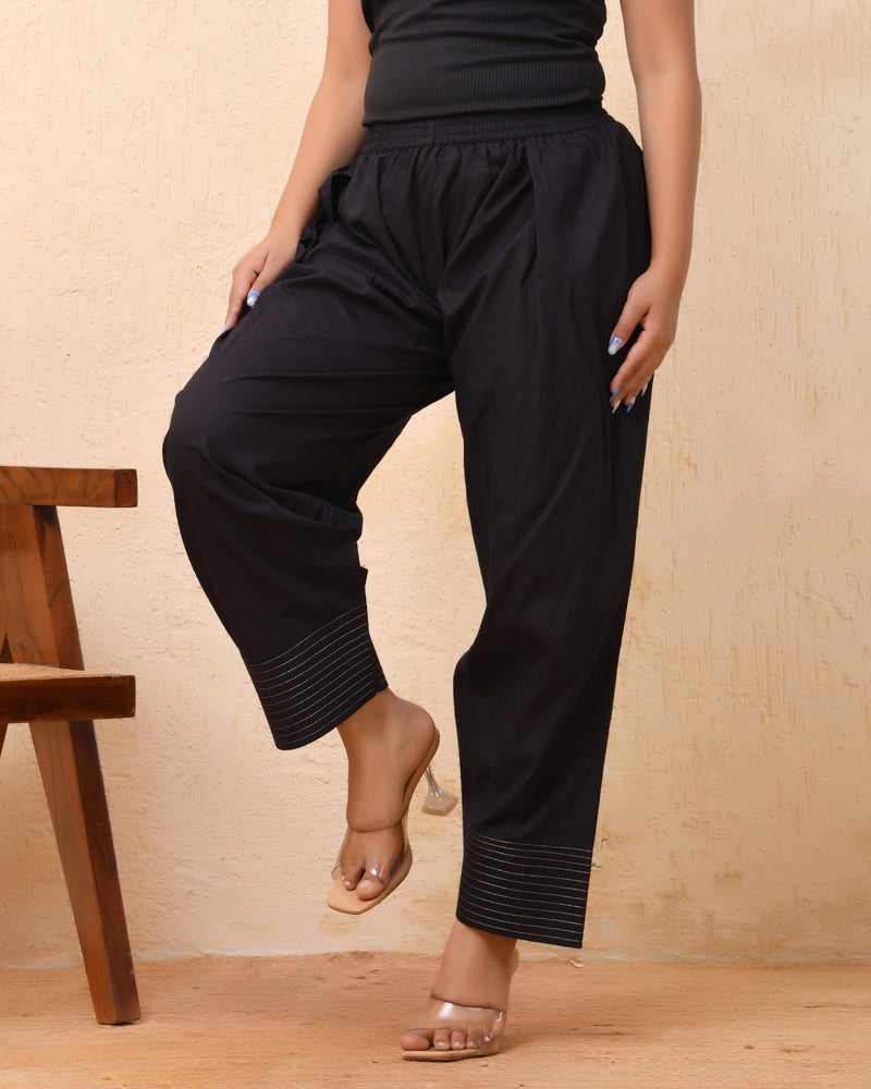 Black solid Farshi style pant with zari work