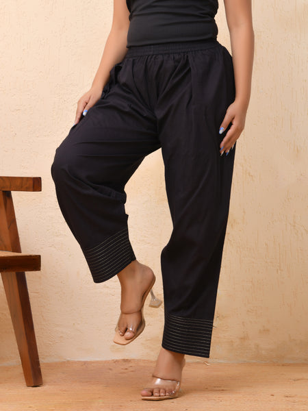 Black solid Farshi style pant with zari work