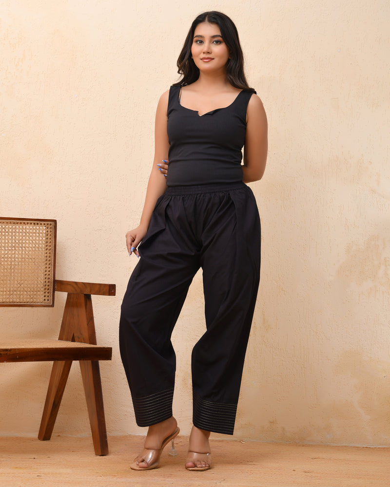 Black solid Farshi style pant with zari work
