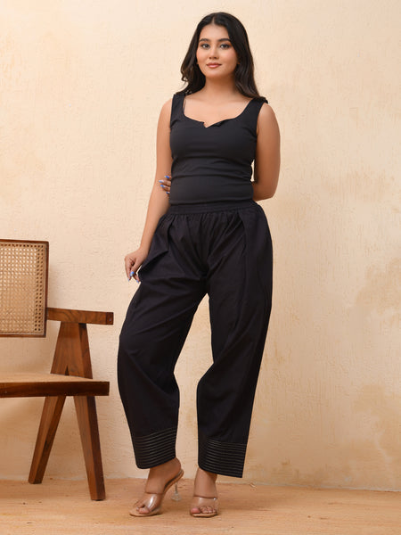 Black solid Farshi style pant with zari work