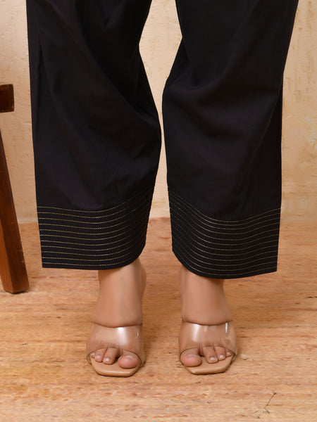 Black solid Farshi style pant with zari work