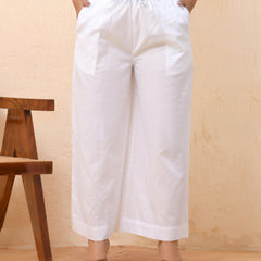 White solid Palazzo style half elastic draw strings pant