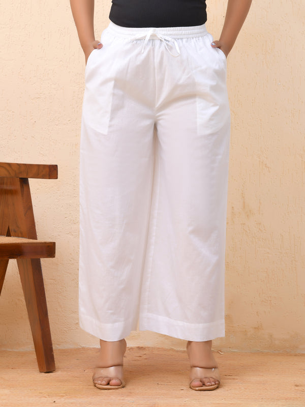 White solid Palazzo style half elastic draw strings pant