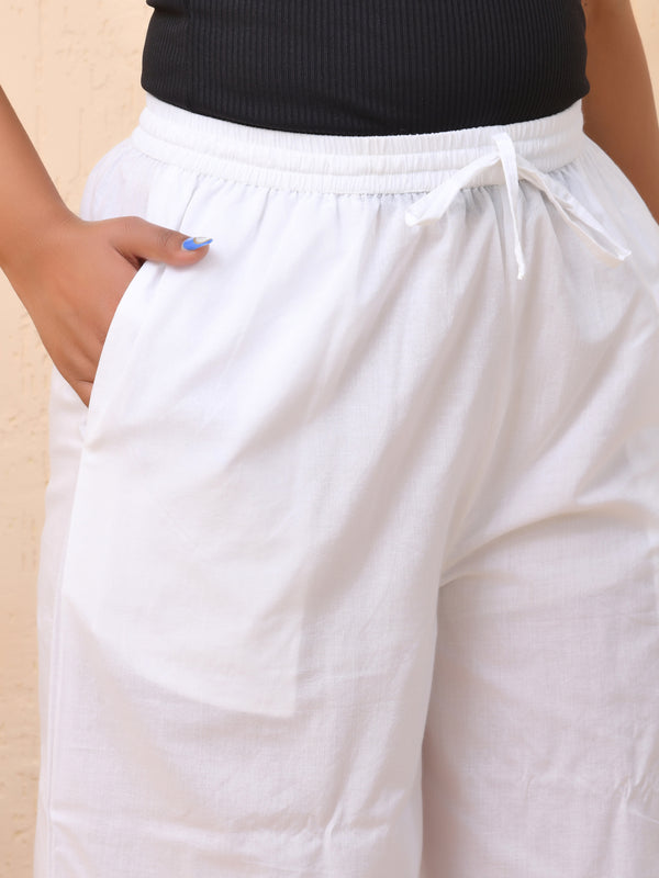 White solid Palazzo style half elastic draw strings pant