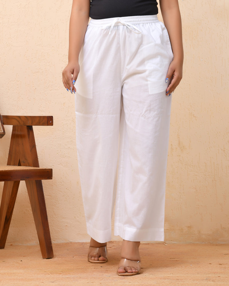 White solid Palazzo style half elastic draw strings pant