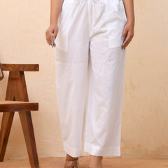 White solid Palazzo style half elastic draw strings pant