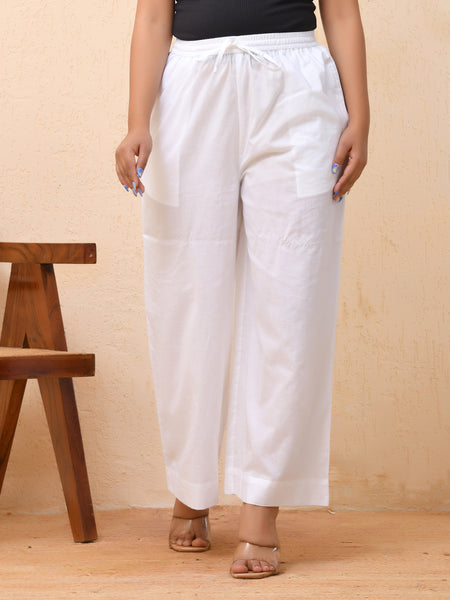 White solid Palazzo style half elastic draw strings pant
