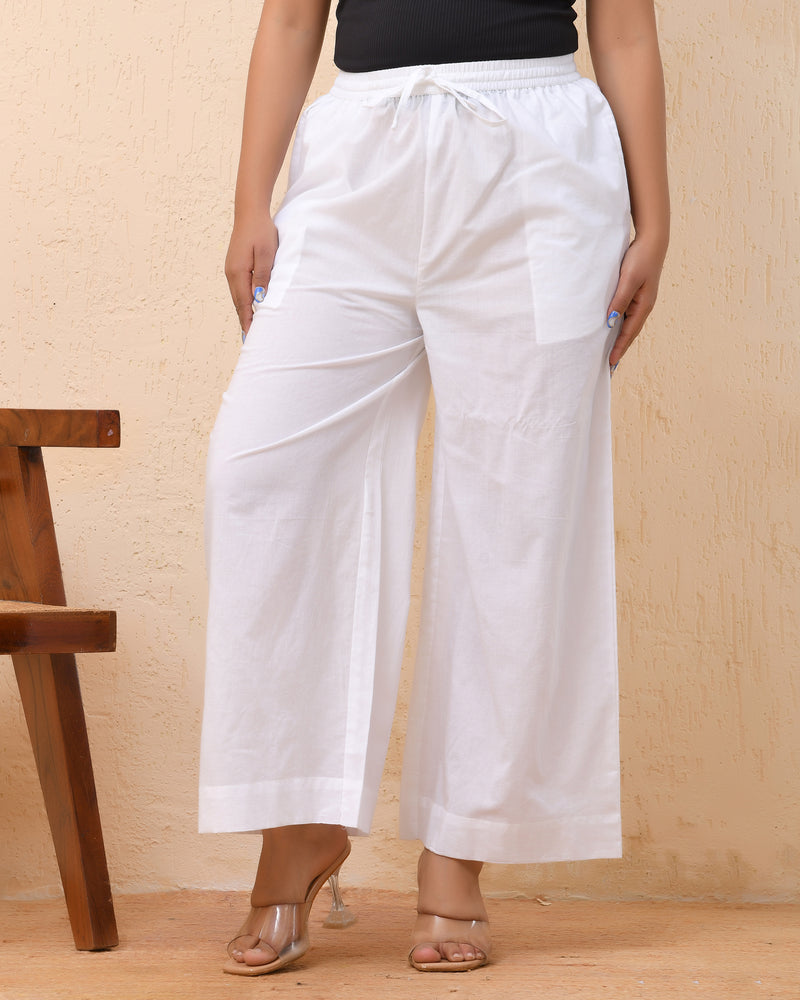 White solid Palazzo style half elastic draw strings pant