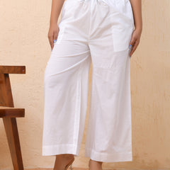 White solid Palazzo style half elastic draw strings pant