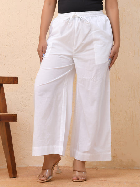 White solid Palazzo style half elastic draw strings pant