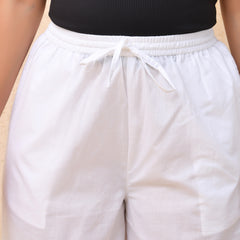 White solid Palazzo style half elastic draw strings pant