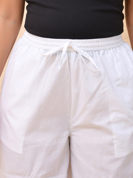 White solid Palazzo style half elastic draw strings pant