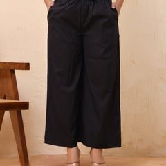Black solid Palazzo style half elastic draw strings pant