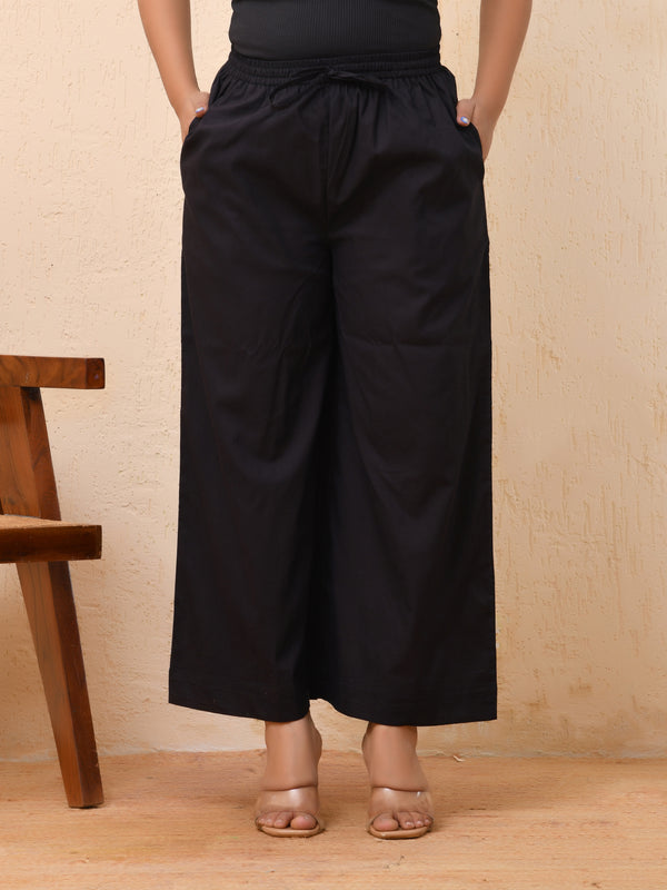 Black solid Palazzo style half elastic draw strings pant