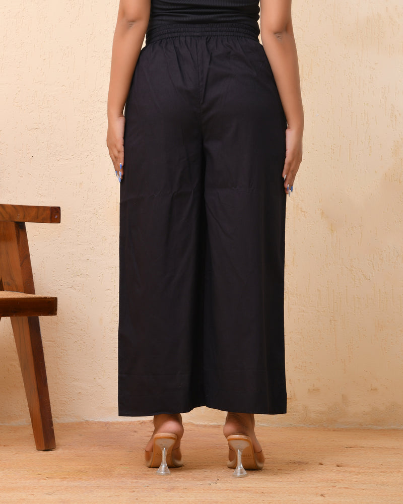 Black solid Palazzo style half elastic draw strings pant