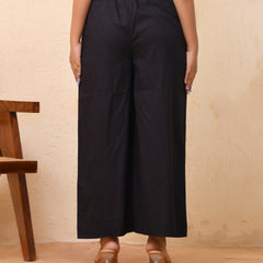 Black solid Palazzo style half elastic draw strings pant