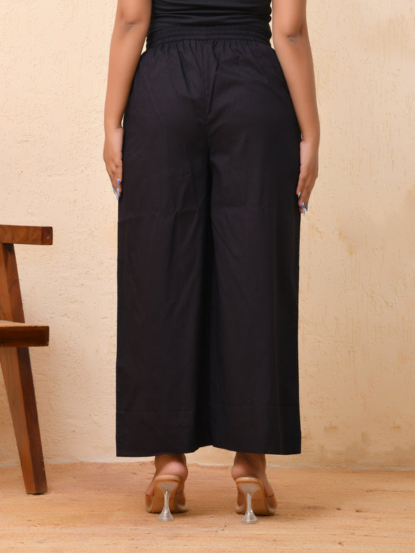 Black solid Palazzo style half elastic draw strings pant