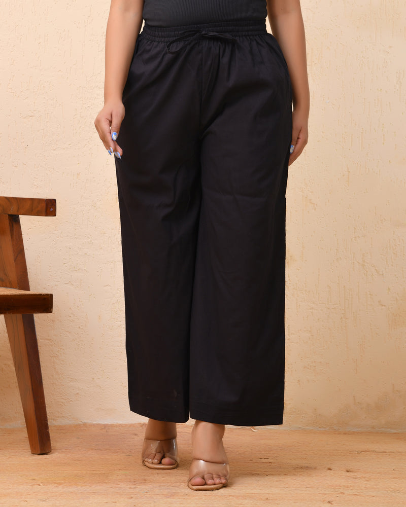 Black solid Palazzo style half elastic draw strings pant