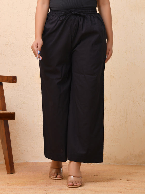 Black solid Palazzo style half elastic draw strings pant