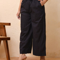 Black solid Palazzo style half elastic draw strings pant