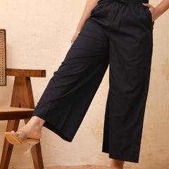 Black solid Palazzo style half elastic draw strings pant